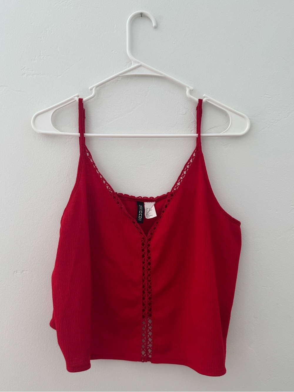 H&M Red Lace-Trim Ribbed Camisole